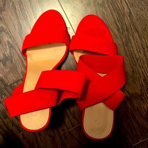 New red high heels . Only worn for a birthday picture.